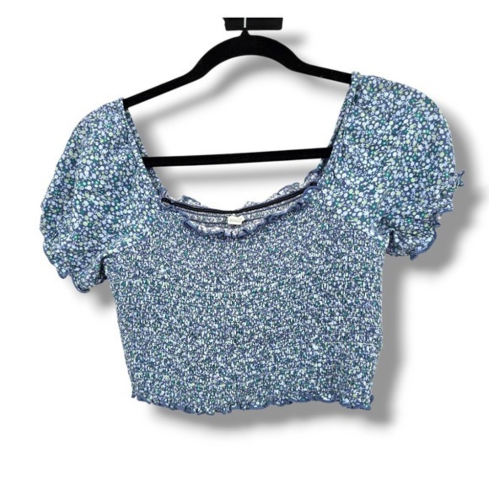 Aerie Smocked Crop Top‎ Floral Print Ruffle Trim Short Sleeve S